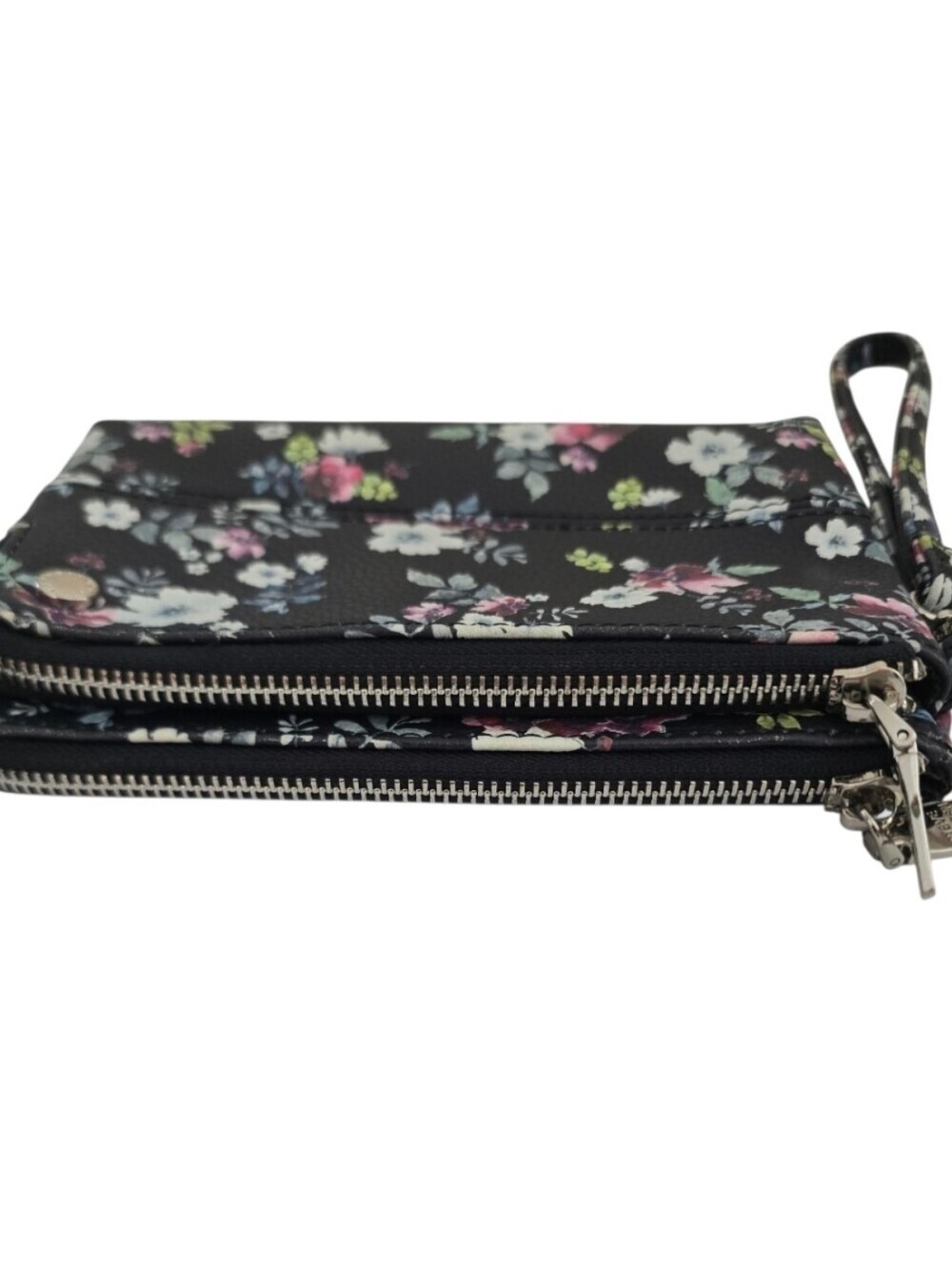Steve Madden Floral Wristlet Wallet Black Multi Zip Clutch Pouch - Picture 3 of 7